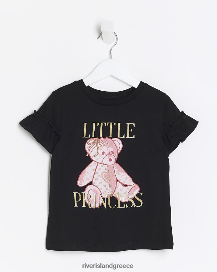 River Island ενδύματα μαύρος κορίτσια mg γραφικό μπλουζάκι αρκούδας B6N8X3509