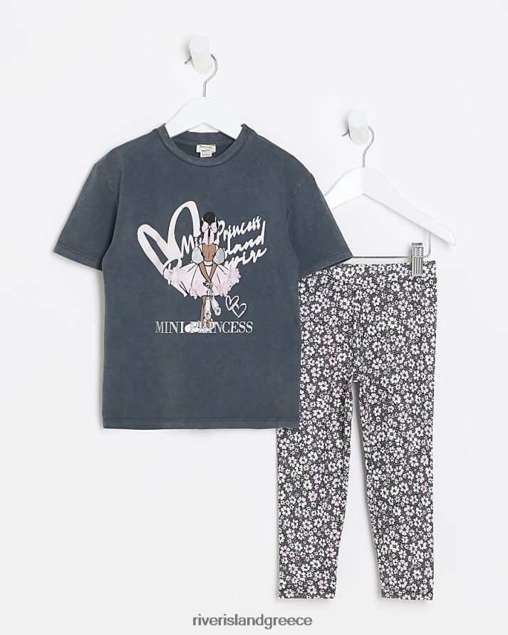 River Island ενδύματα γκρί κορίτσια mg σετ μπλουζών γραφικών μπαλέτου B6N8X6581