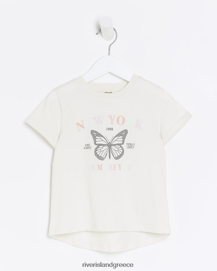 River Island ενδύματα εκρού κορίτσια mg πεταλούδα μπλουζάκι B6N8X6637