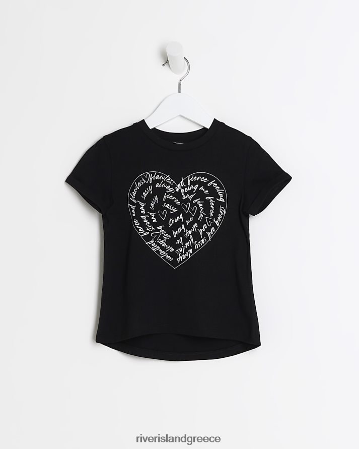 River Island ενδύματα μαύρος κορίτσια γραφικό μπλουζάκι καρδιών mg B6N8X6679