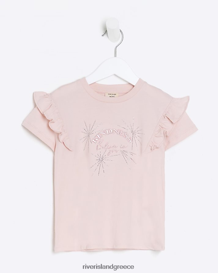 River Island ενδύματα ροζ κορίτσια mg frill kindness t-shirt B6N8X3524