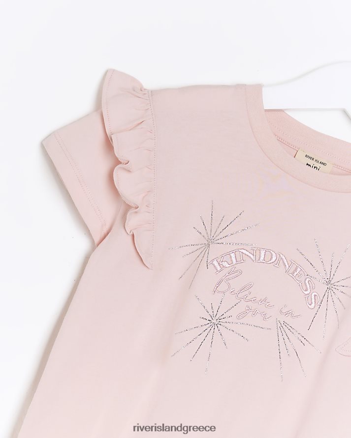 River Island ενδύματα ροζ κορίτσια mg frill kindness t-shirt B6N8X3524