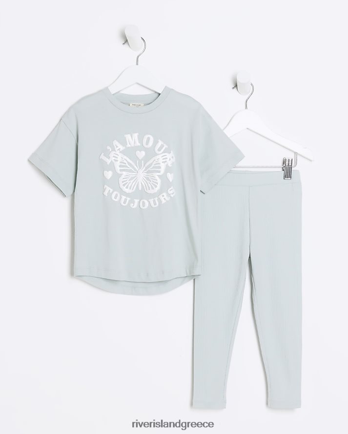 River Island ενδύματα χακί κορίτσια Σετ t-shirt και κολάν mg B6N8X6567