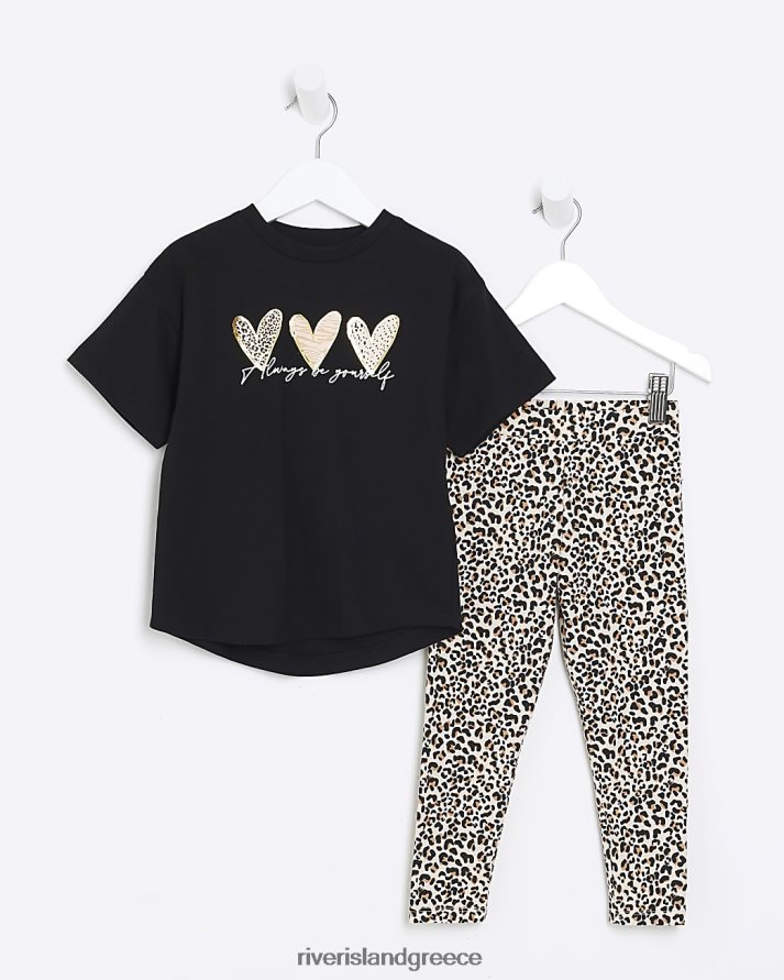 River Island ενδύματα μαύρος κορίτσια Σετ t-shirt και κολάν mg B6N8X6643