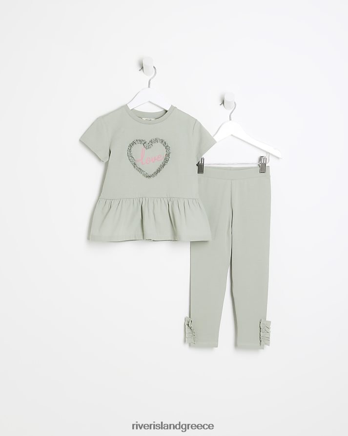 River Island ενδύματα χακί κορίτσια Σετ t-shirt και κολάν mg B6N8X6673