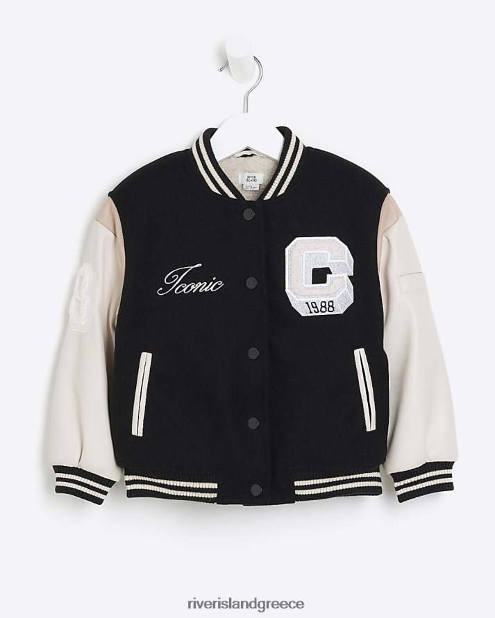 River Island ενδύματα μαύρος κορίτσια Mg πανεπιστημιακό μπουφάν bomber B6N8X6528