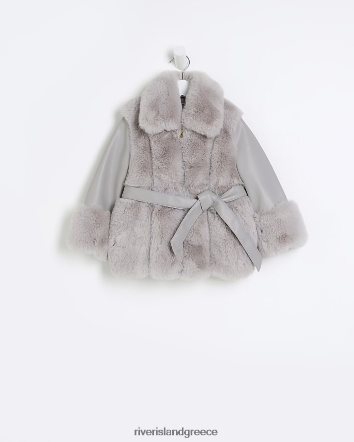 River Island ενδύματα γκρί κορίτσια mg παλτό από ψεύτικη γούνα B6N8X3477
