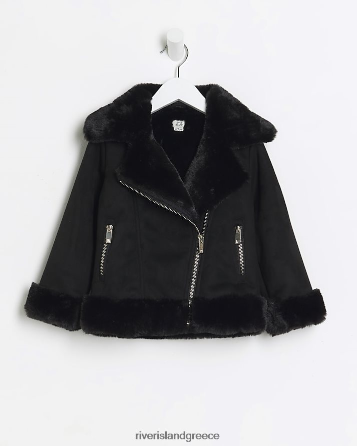 River Island ενδύματα μαύρος κορίτσια Σακάκι αεροπλάνου mg από συνθετική γούνα B6N8X3530