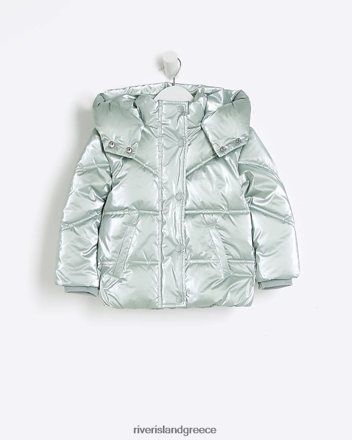 River Island ενδύματα μέντα κορίτσια mg μεταλλικό παλτό με κουκούλα B6N8X6523