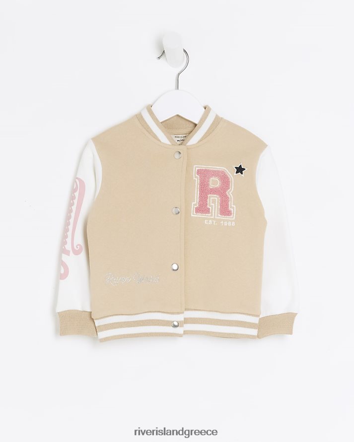 River Island ενδύματα μπεζ κορίτσια mg κεντημένο μπουφάν bomber B6N8X3501