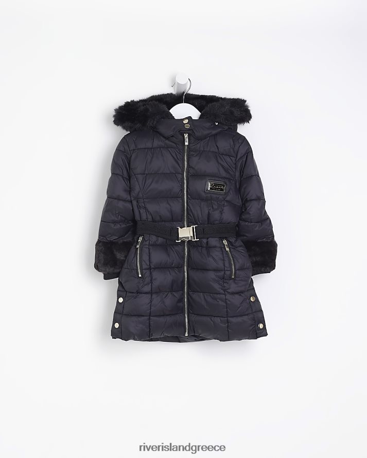 River Island ενδύματα μαύρος κορίτσια mg puffer παλτό από ψεύτικη γούνα B6N8X3556