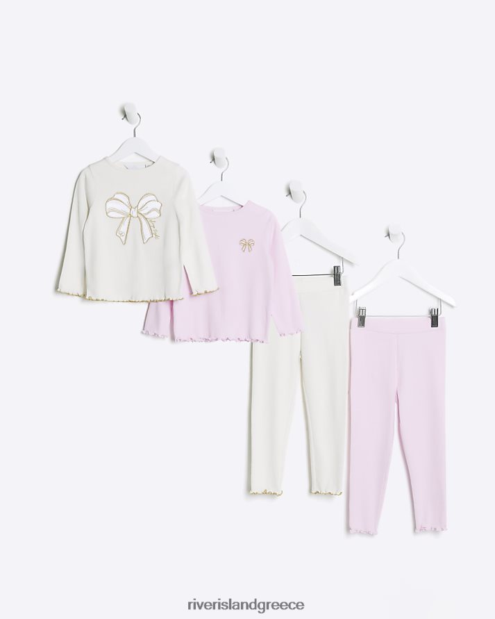 River Island ενδύματα κρέμα/ροζ κορίτσια mg φιόγκο πιτζάμες 2 συσκευασία B6N8X6738