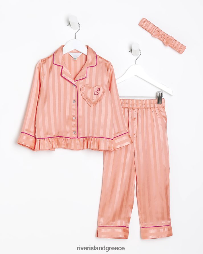 River Island ενδύματα κοράλλι κορίτσια Σετ πιτζάμες ριγέ σατέν mg B6N8X3599
