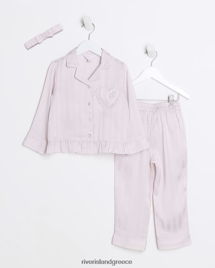 River Island ενδύματα ροζ κορίτσια mg ριγέ ζακάρ σατέν πιτζάμες B6N8X3600