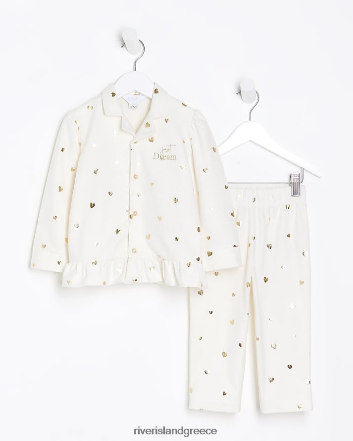 River Island ενδύματα κρέμα κορίτσια Σετ πιτζάμες με στάμπα καρδιάς mg B6N8X6727