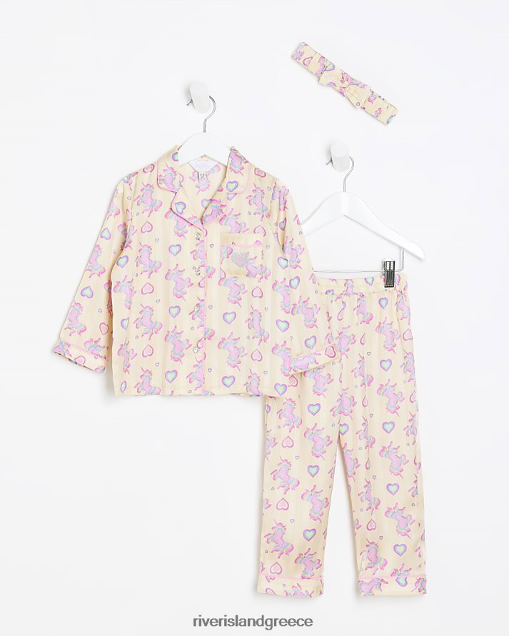 River Island ενδύματα κίτρινος κορίτσια mg σατέν πιτζάμες μονόκερου B6N8X6732