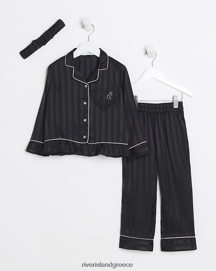 River Island ενδύματα μαύρος κορίτσια mg ριγέ peplum σατέν πιτζάμες B6N8X3597
