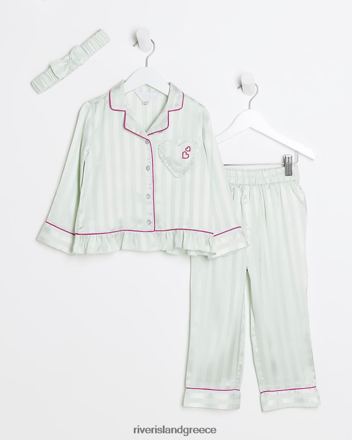 River Island ενδύματα πράσινος κορίτσια mg ριγέ peplum σατέν πιτζάμες B6N8X3598