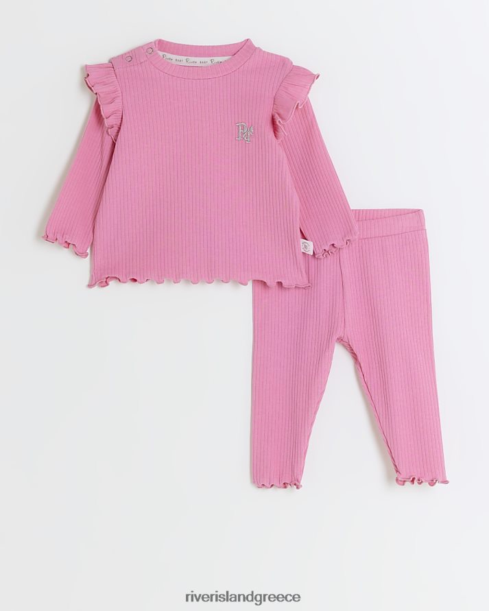 River Island ενδύματα ροζ κορίτσια bg οργανικό rib frill top set B6N8X3519