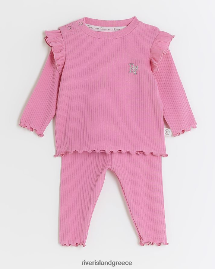 River Island ενδύματα ροζ κορίτσια bg οργανικό rib frill top set B6N8X3519