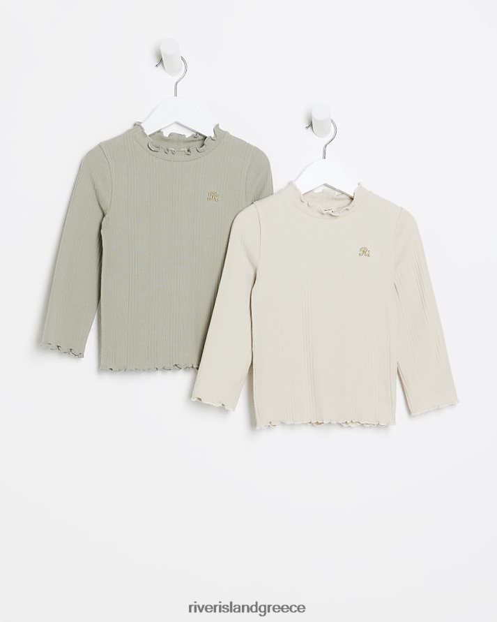 River Island ενδύματα χακί κορίτσια mg μακρύ μανίκι επάνω συσκευασία 2 B6N8X6617