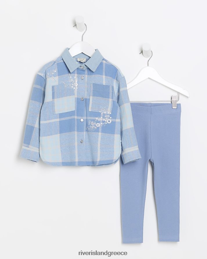River Island ενδύματα μπλε κορίτσια mg καρό πουκάμισο στολή B6N8X6584