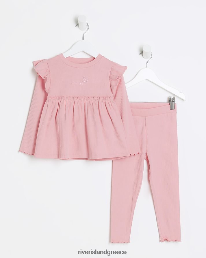 River Island ενδύματα ροζ κορίτσια mg rib peplum top set B6N8X3478