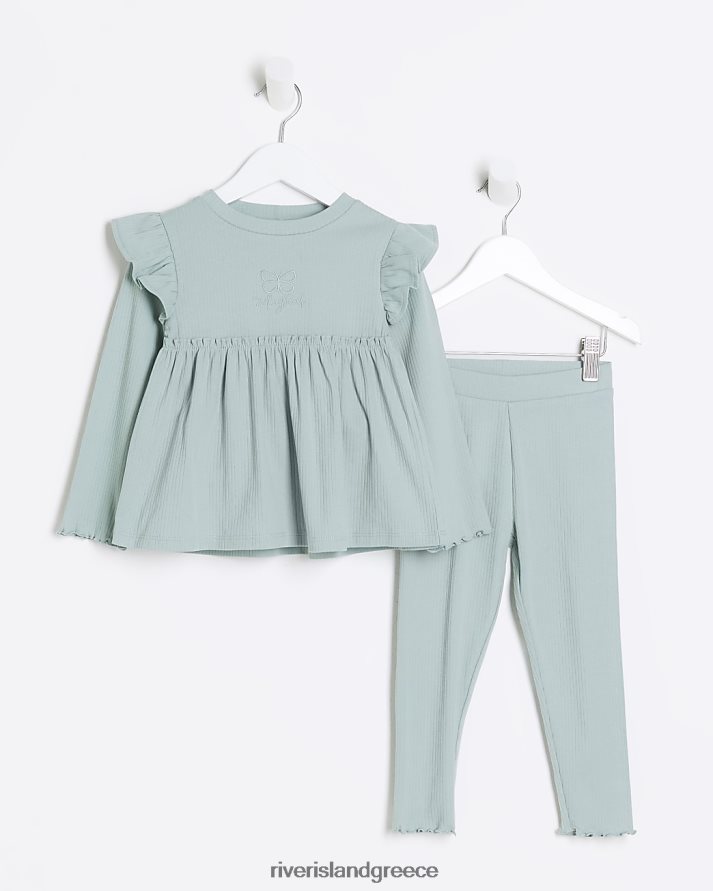 River Island ενδύματα πράσινος κορίτσια mg rib peplum top set B6N8X3479