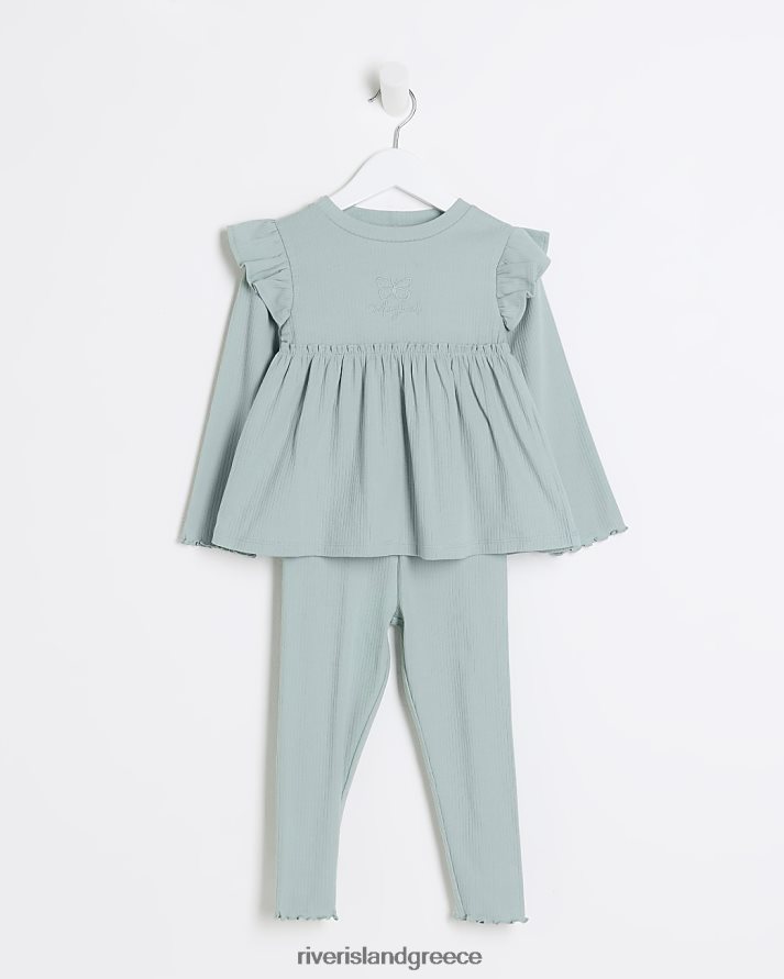 River Island ενδύματα πράσινος κορίτσια mg rib peplum top set B6N8X3479