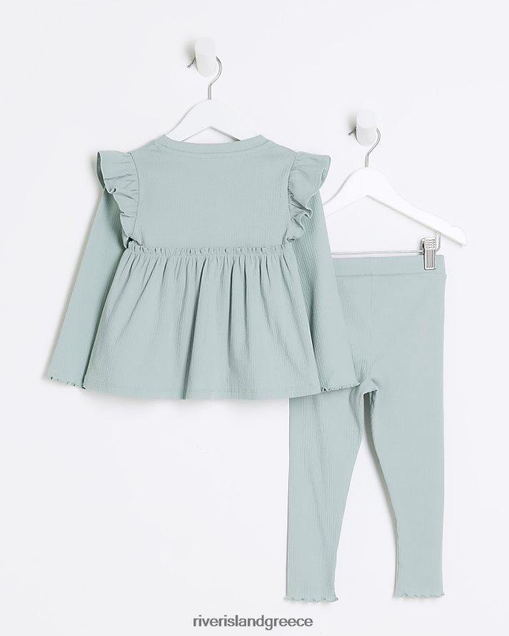 River Island ενδύματα πράσινος κορίτσια mg rib peplum top set B6N8X3479