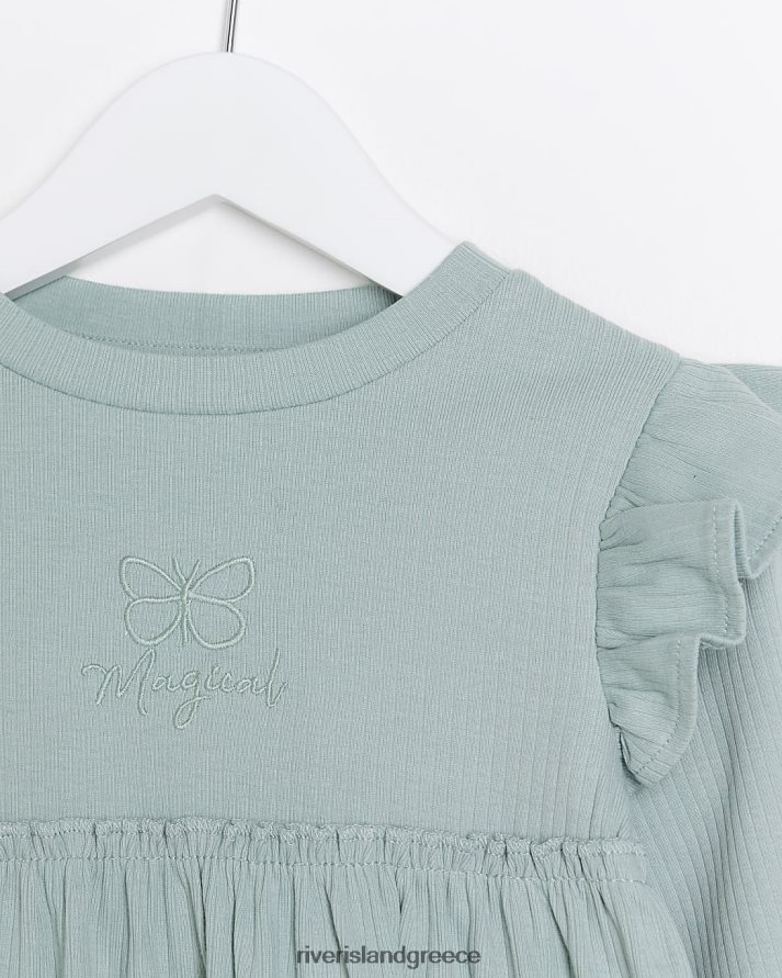 River Island ενδύματα πράσινος κορίτσια mg rib peplum top set B6N8X3479