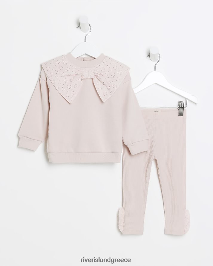 River Island ενδύματα ροζ κορίτσια Mg broderie φιόγκο ιδρώτα στολή B6N8X6651