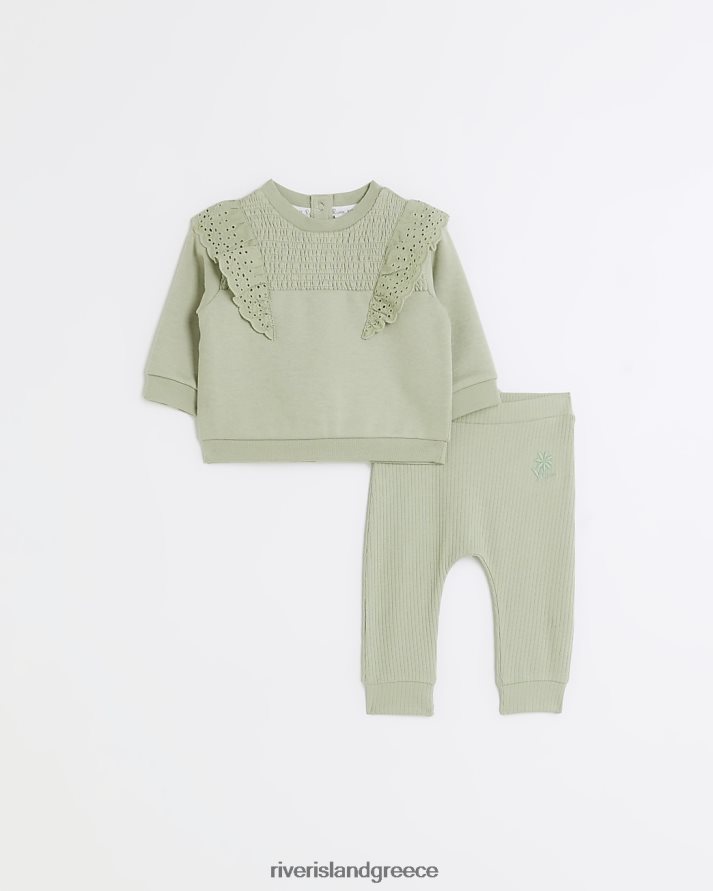 River Island ενδύματα χακί κορίτσια bg σετ ιδρώτα frill κεντήματος B6N8X6671