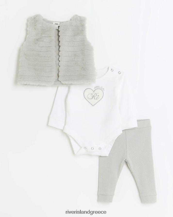 River Island ενδύματα γκρί κορίτσια bg σετ από ψεύτικη γούνα gilet B6N8X3526