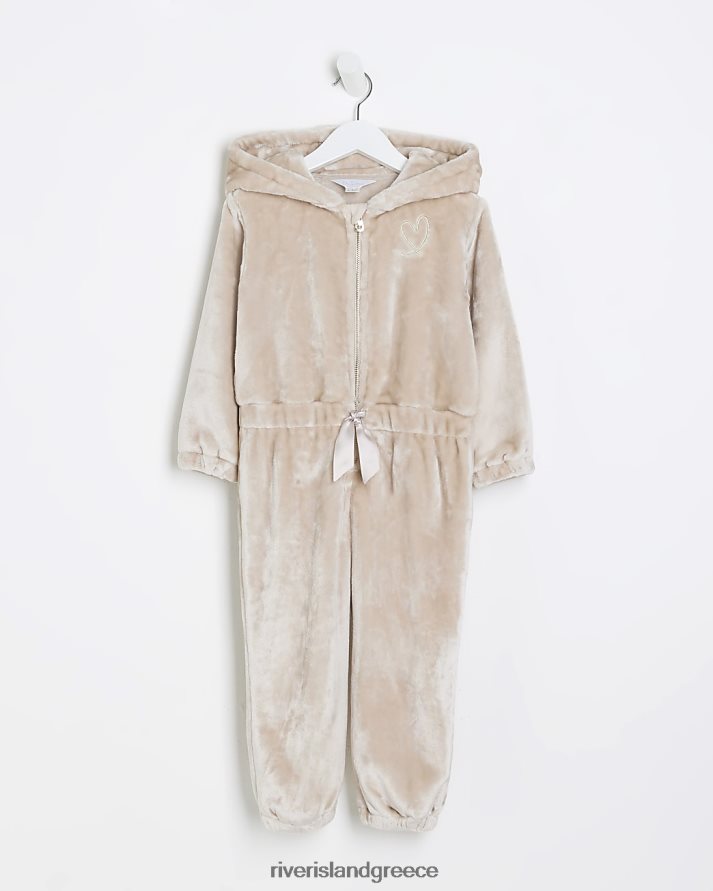 River Island ενδύματα μπεζ κορίτσια mg αρκουδάκι με κουκούλα cozy onesie B6N8X6730