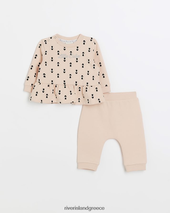 River Island ενδύματα ροζ κορίτσια Σετ bg peplum top και joggers B6N8X3537