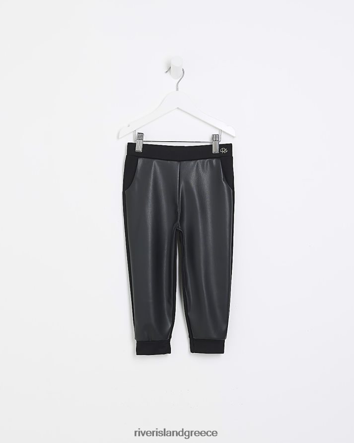 River Island ενδύματα μαύρος κορίτσια mg ψεύτικο δέρμα joggers B6N8X6689