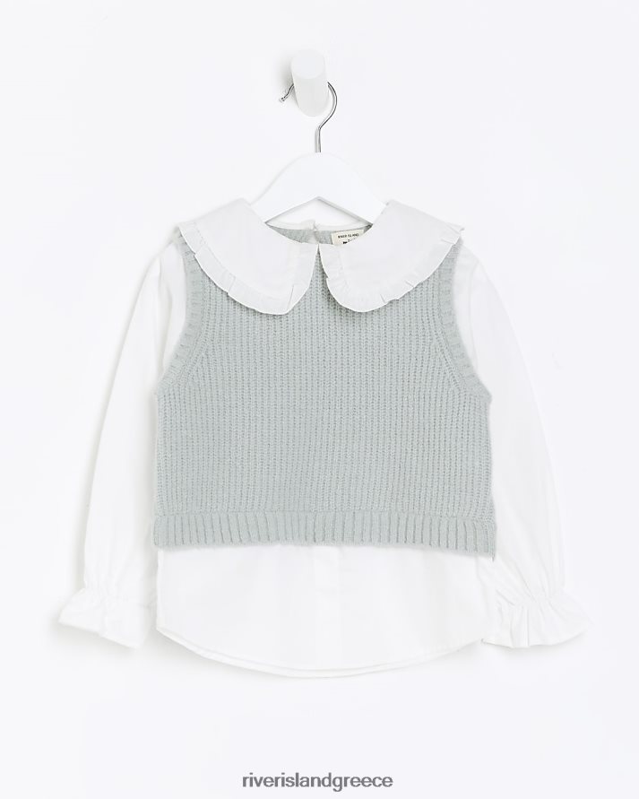 River Island ενδύματα πράσινος κορίτσια mg πλεκτό υβριδικό jumper B6N8X3521