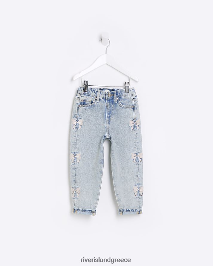 River Island ενδύματα μπλε κορίτσια mg τζιν φιόγκο λεπτομέρεια μαμά τζιν B6N8X6682