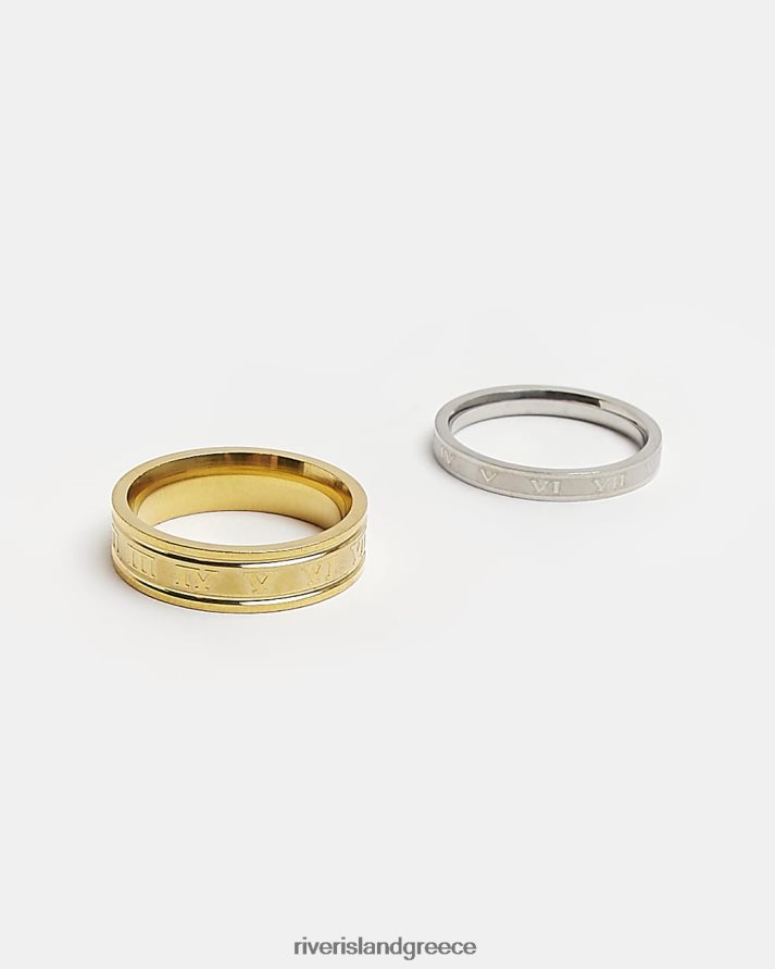 River Island αξεσουάρ χρυσός άνδρες πολυσυσκευασία από ανοξείδωτο χάλυβα 2 αριθμητικών δαχτυλιδιών B6N8X5941