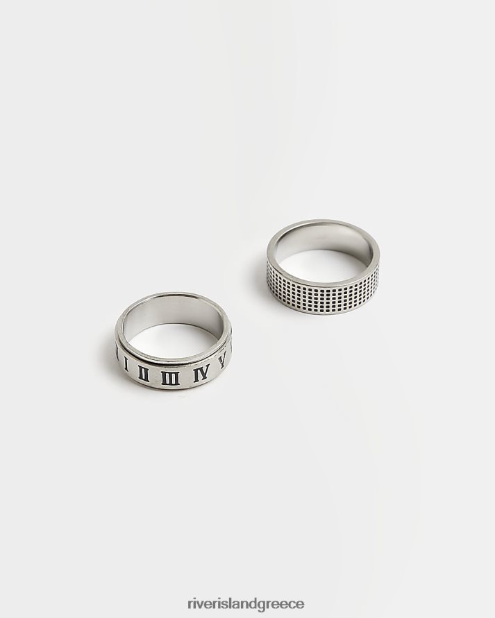 River Island αξεσουάρ ασήμι άνδρες έγχρωμη πολυσυσκευασία με 2 αριθμητικά δαχτυλίδια B6N8X5942