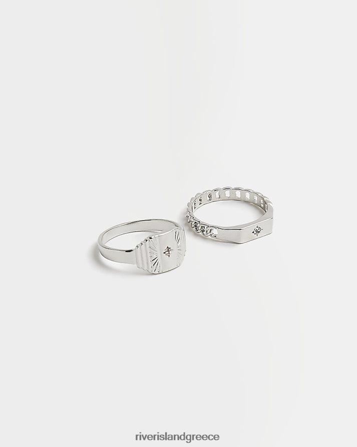 River Island αξεσουάρ ασήμι άνδρες έγχρωμη πολυσυσκευασία με 2 δαχτυλίδια B6N8X5954