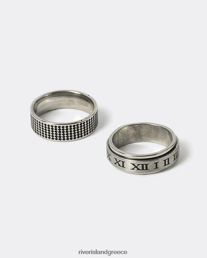 River Island αξεσουάρ ασήμι άνδρες πολυσυσκευασία με 2 ανάγλυφα δαχτυλίδια B6N8X5961