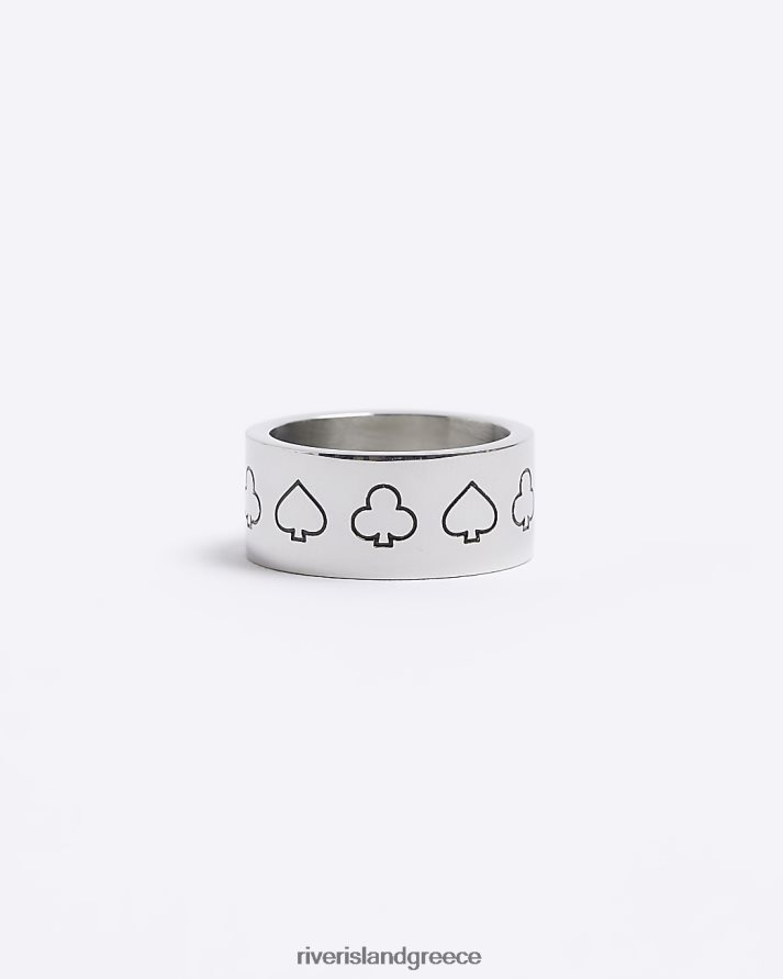 River Island αξεσουάρ ασήμι άνδρες χρωματιστό δαχτυλίδι μπαστούνι άσσου από ατσάλι B6N8X5414