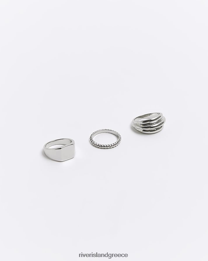 River Island αξεσουάρ ασήμι άνδρες έγχρωμο δαχτυλίδι πολυσυσκευασία B6N8X5532