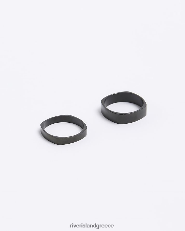 River Island αξεσουάρ μαύρος άνδρες πολυσυσκευασία τετράγωνου δακτυλίου από χάλυβα B6N8X5543
