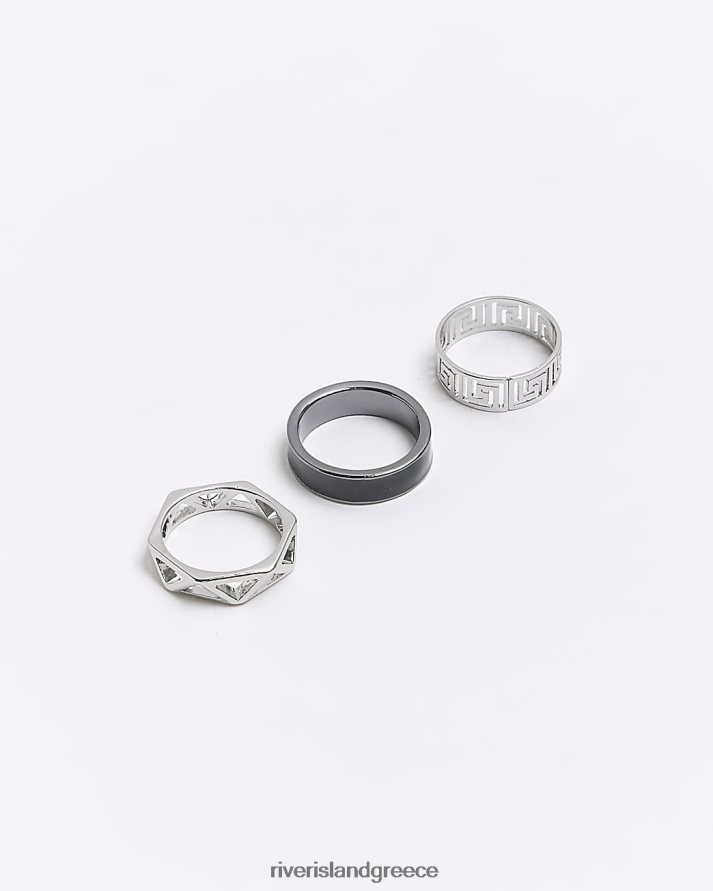 River Island αξεσουάρ ασήμι άνδρες έγχρωμα κομμένα δαχτυλίδια πολυσυσκευασία B6N8X5706
