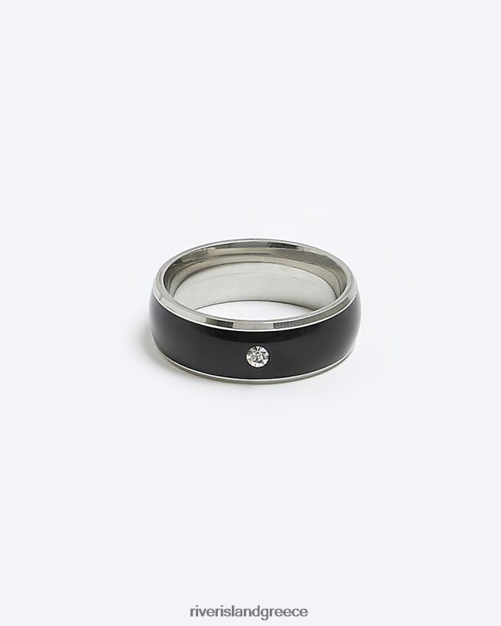 River Island αξεσουάρ μαύρος άνδρες πέτρινο δαχτυλίδι με λεπτομέρεια B6N8X5751