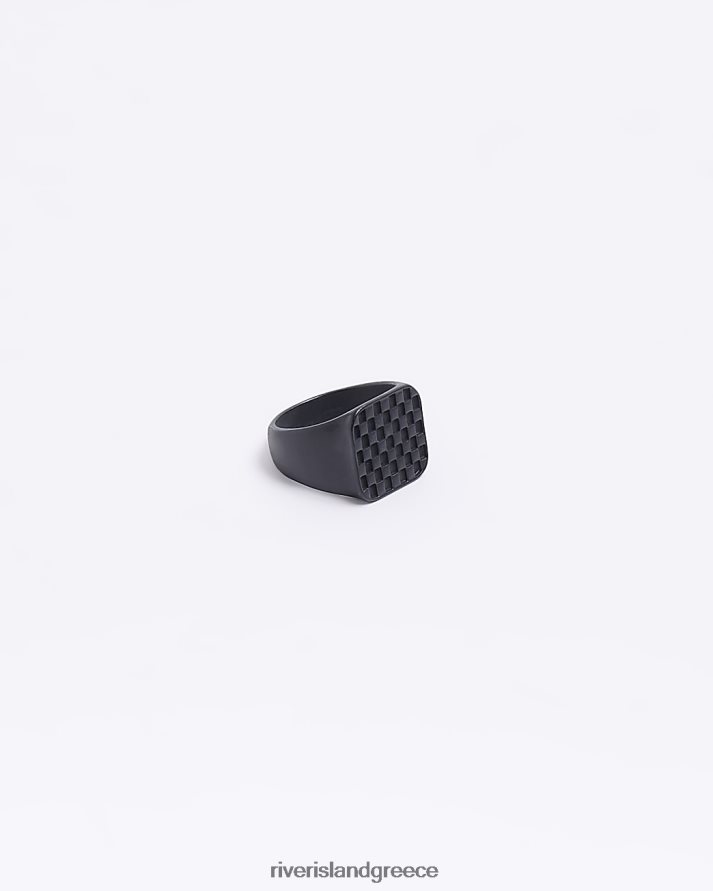 River Island αξεσουάρ μαύρος άνδρες δαχτυλίδι σκακιέρας B6N8X5854