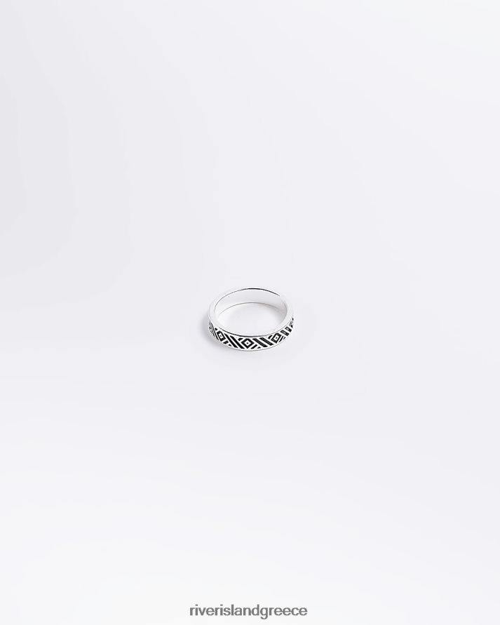 River Island αξεσουάρ ασήμι άνδρες έγχρωμο χαραγμένο δαχτυλίδι B6N8X5892